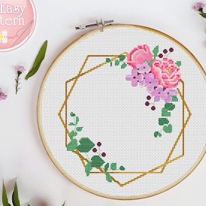Bloemenkrans kruissteekpatroon pdf, bloem kruissteek, moderne xstitch-grafiek, bloemen borduurontwerp, kruissteek bloemen, hoepelkunst