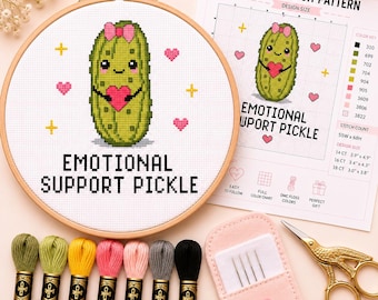 Emotional Support Pickle Cross Stitch Pattern, Funny Beginner PDF Chart