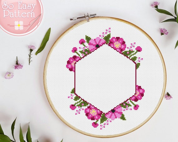 Floral Wreath Cross Stitch Pattern PDF, Flower Cross Stitch 
