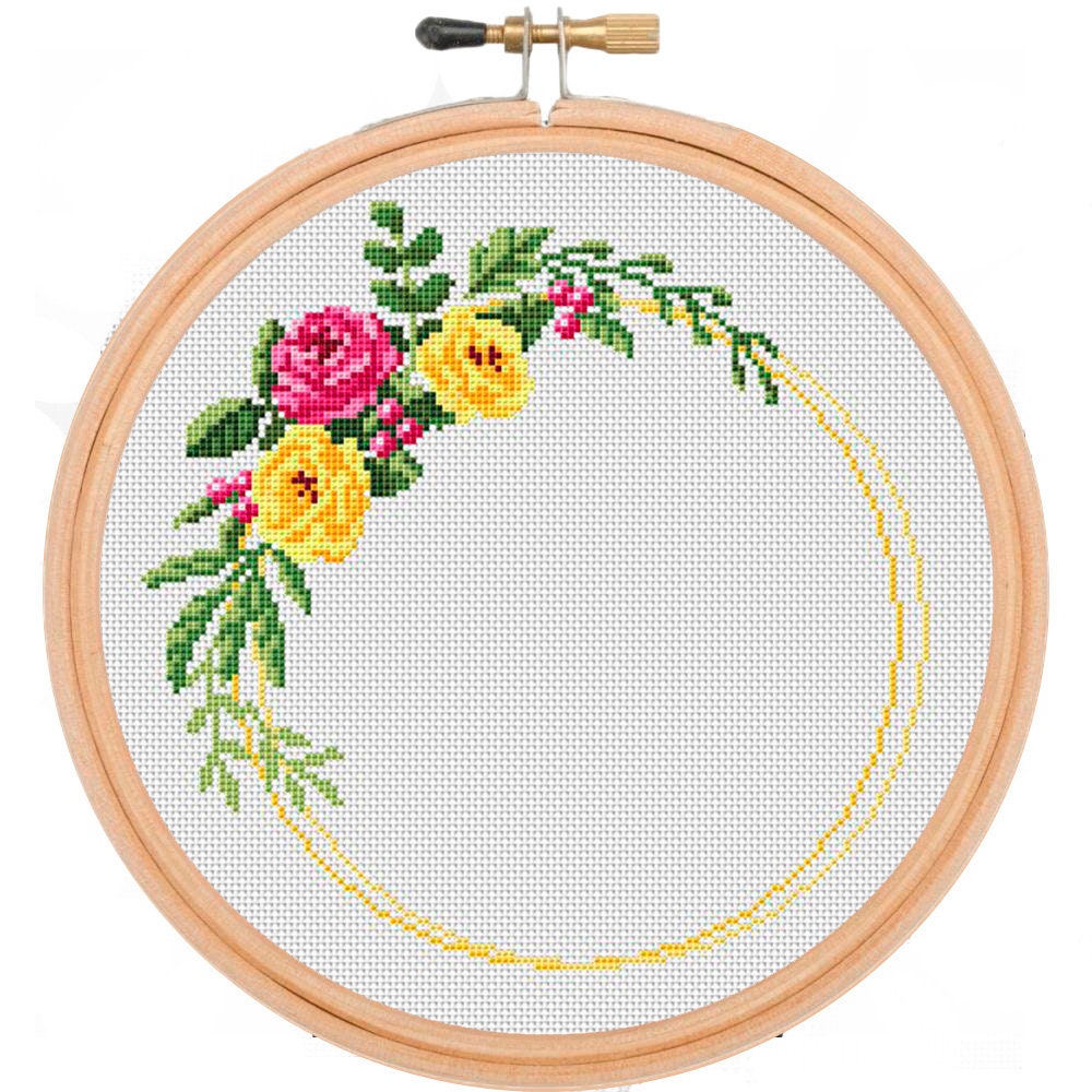 Floral Wreath Cross Stitch Pattern PDF Flower Cross Stitch Etsy