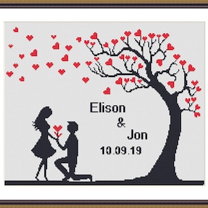 Kruissteekpatroon bruiloft gepersonaliseerd liefdesboom bruiloft kruissteekpatroon familie kruissteekpatroon, Gepersonaliseerd huwelijkscadeau