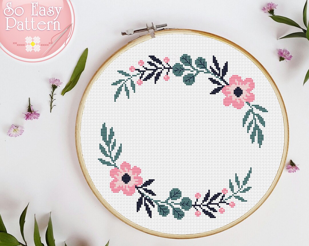 Floral Wreath Cross Stitch Pattern PDF Flower Cross Stitch