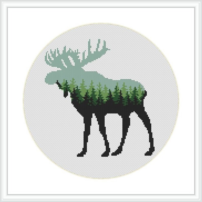 Moose Cross Stitch Pattern Animal cross stitch Landscape cross | Etsy