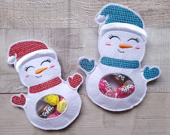 Motif de broderie Machine bonhomme de neige, sac de friandises de Noël, sac de friandises de Noël, motif de broderie avec instructions