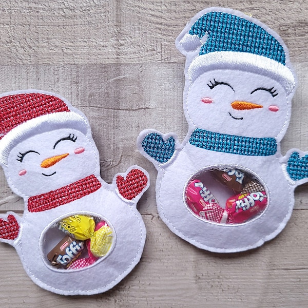 Snowman Treat Bag In The Hoop Machine Embroidery Design, Christmas Candy Bag, Christmas Treat bag, Embroidery Pattern with Instructions