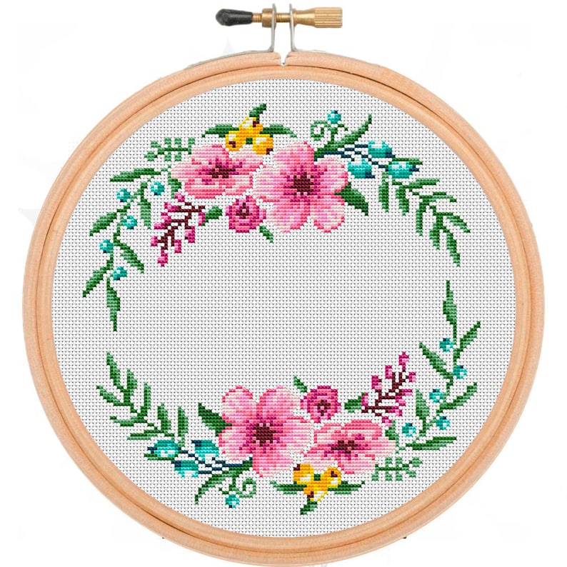 Floral Wreath Cross Stitch Pattern PDF Flower Cross Stitch Etsy
