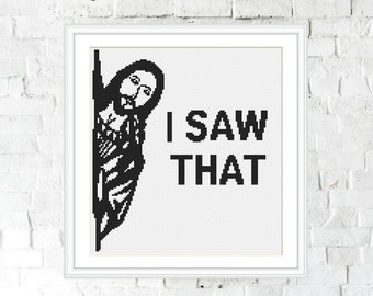 Peeking Jesus Cross Stitch Pattern, Funny Cross Stitch Pattern PDF, Quote cross stitch, Xstitch Chart, Jesus Meme, Humour embroidery