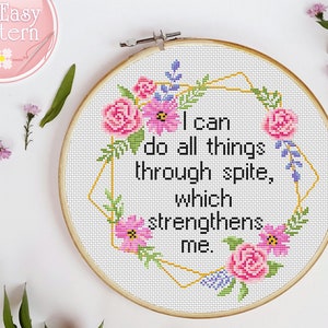Cross Stitch Pattern I Can Do All Things Through Spite Which Strengthens Me Funny Cross Stitch PDF pattern Quote Subversive cross stitching