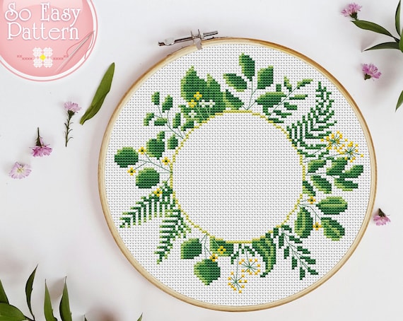 Funny Embroidery Kit for Beginners Flower Wreath Cross Stitch