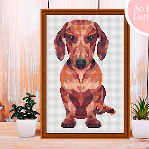 Cross stitch pattern PDF, dachshund cross stitch, Modern cross stitch, Geometric dog Cross Stitch, Animal Cross Stitch, puppy cross stitch