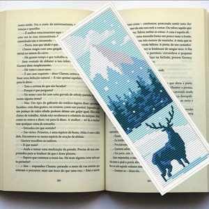 Marque-page point de croix motif, paysage d'hiver marque-page point de croix compté, motif PDF numérique de broderie, cadeau fait main pour les amoureux des livres