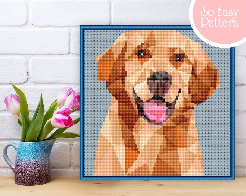 Dog cross stitch PDF pattern low poly Labrador retriever ...