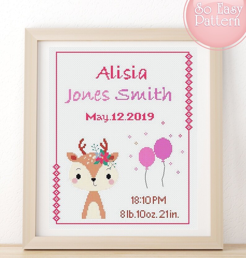 Baby birth Announcement Counted cross stitch Modern cross Etsy