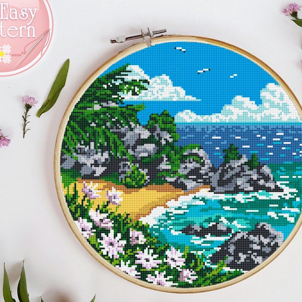 Landscape Modern Cross Stitch PDF pattern Channel Islands National Park Cross Stitch Desing Nature Cross Stitch Counted Cross Stitch Chart