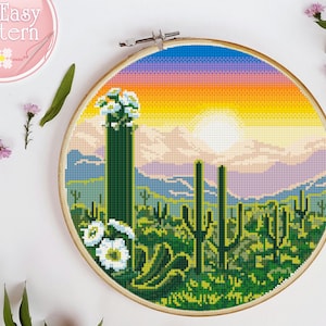 Saguaro National Park Cross Stitch Desing Landscape Modern Cross Stitch PDF pattern Nature Cross Stitch Counted Cross Stitch Chart