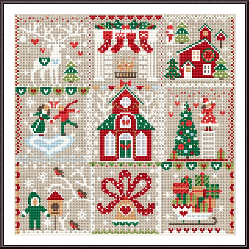 Sampler Cross Stitch Pattern Holiday Cross Stitch Modern Etsy