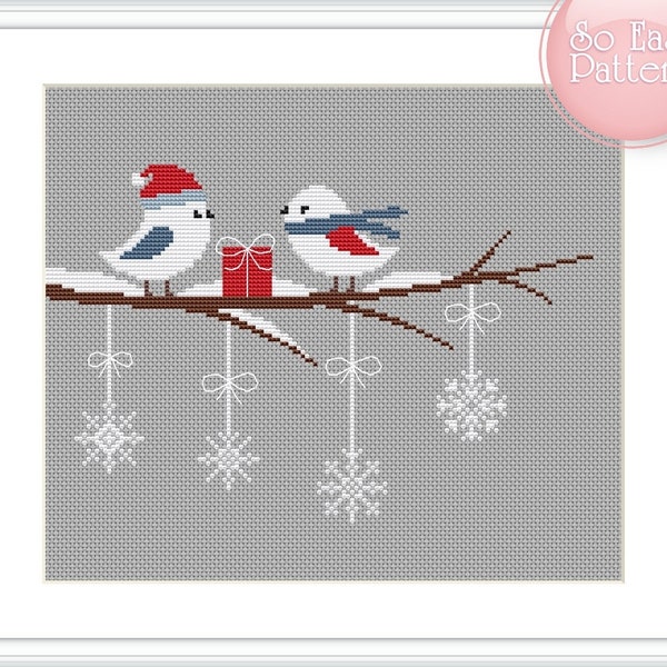 Winter birds cross stitch PDF Christmas Modern Cross Stitch Pattern Holiday cross stitch Xmas cross stitching New years design Embroidery