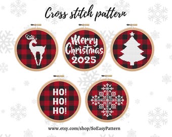 Winter Karo Kreuzstichmuster, Urlaub Ornamente, Kreuzstich Schneeflocken, Winter Baum Kreuzstich, einfacher Kreuzstich Anfänger