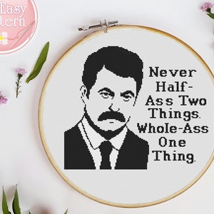 Ron Swanson Subversive cross stitch Funny Cross Stitch Pattern PDF, Parks and Rec text cross stitch, Quote cross stitch, Xstitch Chart