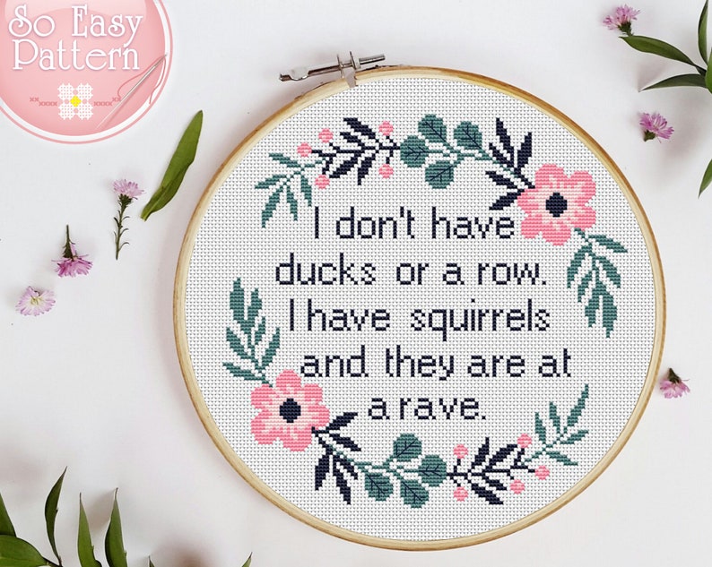 Funny Cross stitch PDF pattern I Don't Have Ducks Or A Row Subversive cross stitch Sarcastic Quote xstitch chart Modern needlepoint patterns image 1