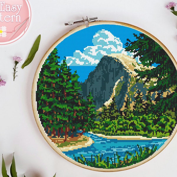 Landscape Modern Cross Stitch PDF pattern Yosemite National Park Cross Stitch Desing Nature Cross Stitch Counted Cross Stitch Chart Xstitch