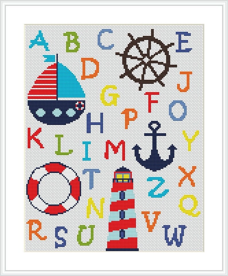 Alphabet Cross stitch Pattern Nautical cross stitch Baby Etsy