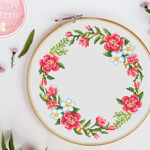Floral Wreath cross stitch pattern PDF Flowers cross stitch Modern Cross Stitch Pattern flower wreath Cross stitch border floral Xstitch