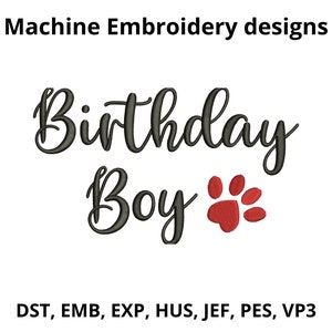 Motif de broderie anniversaire garçon, fichier de motif de broderie Bandana anniversaire chien et motif de broderie machine
