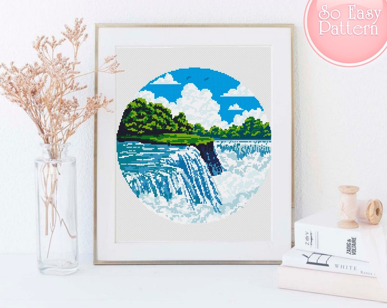Landscape Modern Cross Stitch Pattern Niagara Falls Digital - Etsy