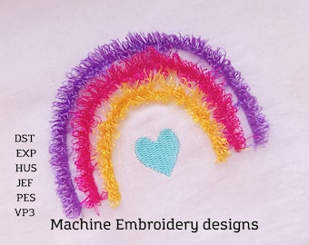 Regenbogen Stickdatei, Flauschige Fransen-Stickerei im Stickrahmen Sofort Download Datei Pes, Sew, Jef 4 Designgröße