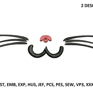 Machine embroidery designs cat whiskers, Cat mustache embroidery, kitten embroidery file, cute face embroidery file pes sew hus
