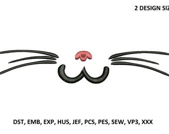 Machine embroidery designs cat whiskers, Cat mustache embroidery, kitten embroidery file, cute face embroidery file pes sew hus