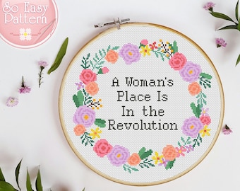 Feminist cross stitch Subversive cross stitch PDF Modern embroidery xstitch chart Quote cross stitch Sassy Cross Stitch Floral Wreath