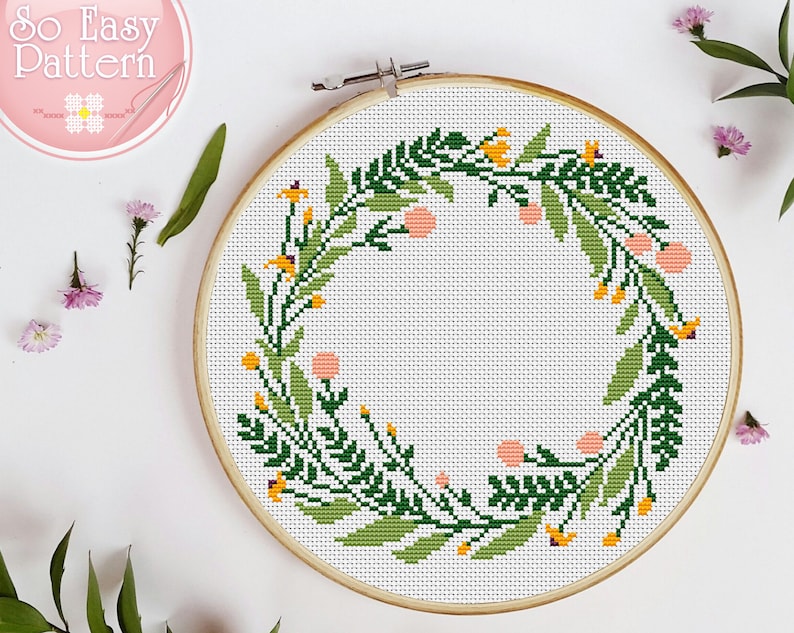 Download Floral Wreath cross stitch pattern PDF Flower cross stitch | Etsy