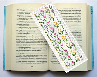 Lesezeichen Kreuzstichmuster, Lesezeichen Blumenmuster Kreuzstich, digitales PDF Stickmuster, handgemachtes Geschenk für Buchliebhaber