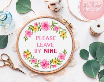 Bitte lassen Sie von neun Lustige Kreuzstichmuster Zitat Kreuzstich Subversive Moderne Kreuzstichvorlage Blumenkranz Easy Xstitch Muster