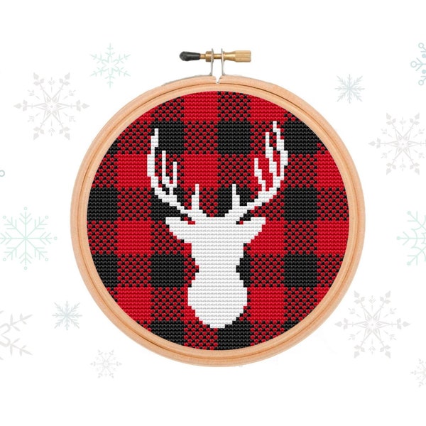 Buffalo Plaid Cross Stitch Deer Cross stitch PDF pattern Holiday ornament Christmas cross stitch pattern Modern Cross Stitch Chart