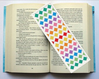 Bookmark Cross Stitch Pattern, Hearts Bookmark Counted Cross Stitch, Embroidery digital PDF pattern, Handmade Gift for book lover