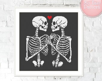Skelett Kreuzstichmuster, Skelett Liebhaber Kreuzstichvorlage, Gothisches Stickmuster, einfach xstitch