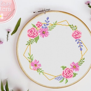 Bloemenkrans kruissteekpatroon pdf, bloem kruissteek, moderne xstitch-grafiek, bloemen borduurontwerp, kruissteek bloemen, hoepelkunst