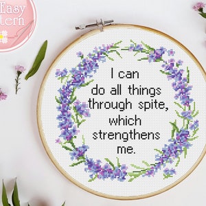 Funny Cross Stitch PDF Pattern - I Can Do All Things Through Spite Which Strengthens Me; Quote, Subversive Cross Stitching chart