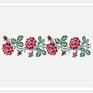 Patrón de punto de cruz Rose Border PDF, Borde floral de punto de cruz, Gráfico Xstitch moderno, Punto de cruz de flores