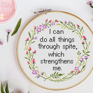 Cross Stitch Pattern I Can Do All Things Through Spite Which Strengthens Me Funny Cross Stitch PDF pattern Quote Subversive cross stitching