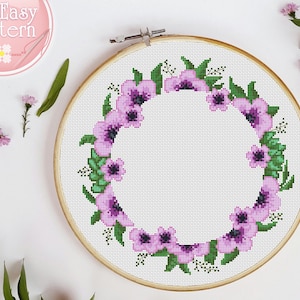 Floral Wreath cross stitch pattern Flower Counted Cross Stitching floral wreath pdf pattern Cross Stitch Flowers Modern Xstitch chart