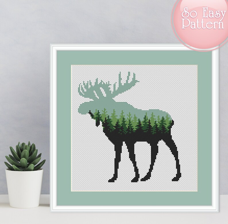 Moose Cross Stitch Pattern Animal cross stitch Landscape cross Etsy