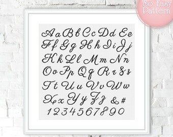 Cross stitch letters, Cross Stitch Alphabet pattern, Calligraphy Font Letters, Hand Drawn Alphabet cross stitching, Modern Cross stitch font