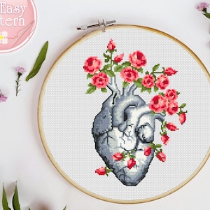 Anatomical Heart cross stitch pattern, Cross Stitch Pattern Pdf, Medical Needlepoint, Human Heart cross stitch, Anatomy Xstitch Chart