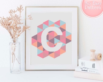 Cross Stitch Letters- C Monogram cross stitch Geometric Cross stitch PDF pattern Easy cross stitch Cross stitch chart Initial cross stitch
