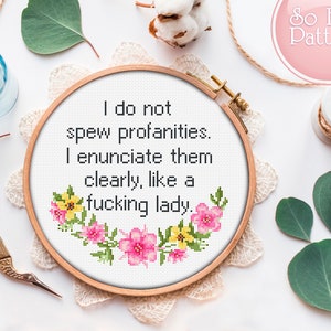 I Do Not Spew Profanities Quote Cross Stitch Pattern Funny Text Rude Cross Stitch Sassy Subversive Xstitch Chart Mature Embroidery patterns