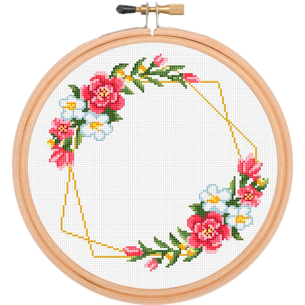 Floral Wreath Cross Stitch Pattern Pdf Flower Border Counted Cross
